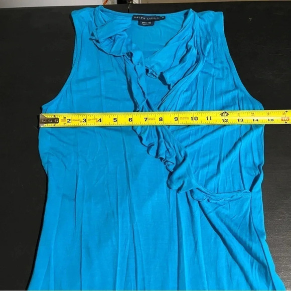 Ralph Lauren Women’s M Blue Faux Wrap Ruffle 100% Viscose Tank Top Sleeveless - Picture 4 of 5